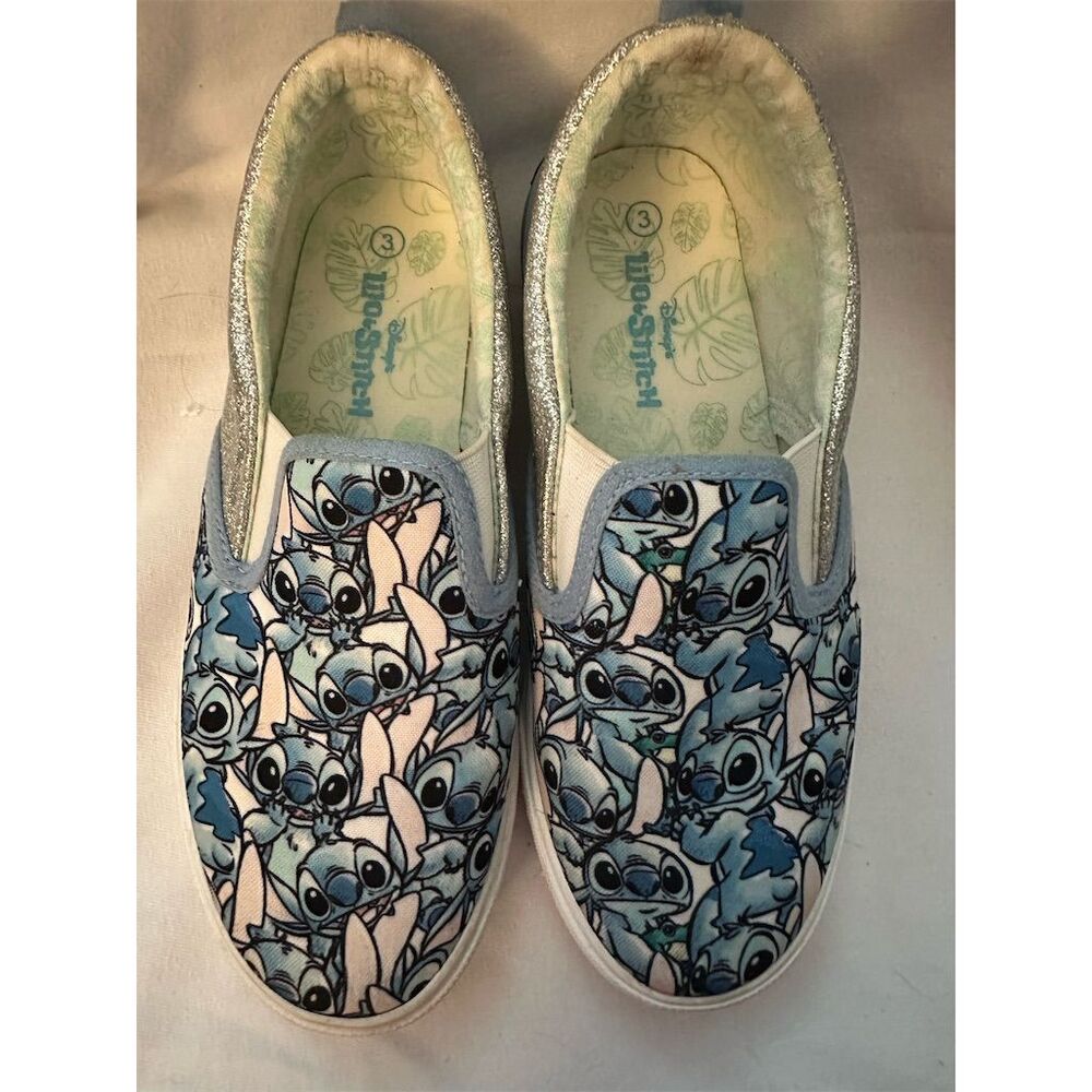 Disney Stitch Girls' Slip-On Shoes Youth Size 3G Blue Casual Flats